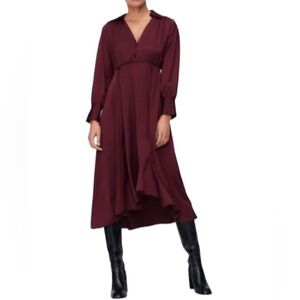 Zara Dress Burgundy Long Sleeve V-Neck size XS